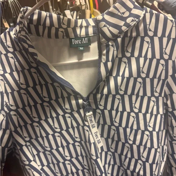 Fore All 1/4 zip Golf Top size M Bea Base Mock Indigo/White Fa Pattern - Picture 6 of 6